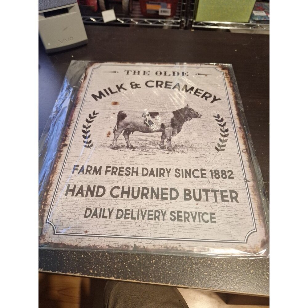 The Olde Milk & Creamery Metal Tin Sign 10.5" x 13.25" Vintage Farmhouse Dairy